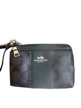 Coach Double Zip Wristlet in their signature coated canvas and pebble leather